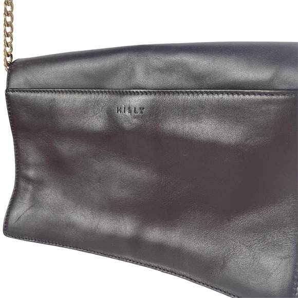 Milly Plum Leather Foldover Envelope Lock Closure Chain Cross Body Bag - Picture 3 of 9